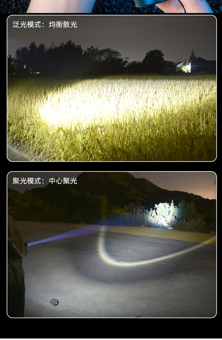 跨境强光远射手电筒超亮户外白激光多功能数显灯变焦大功率露营灯详情10