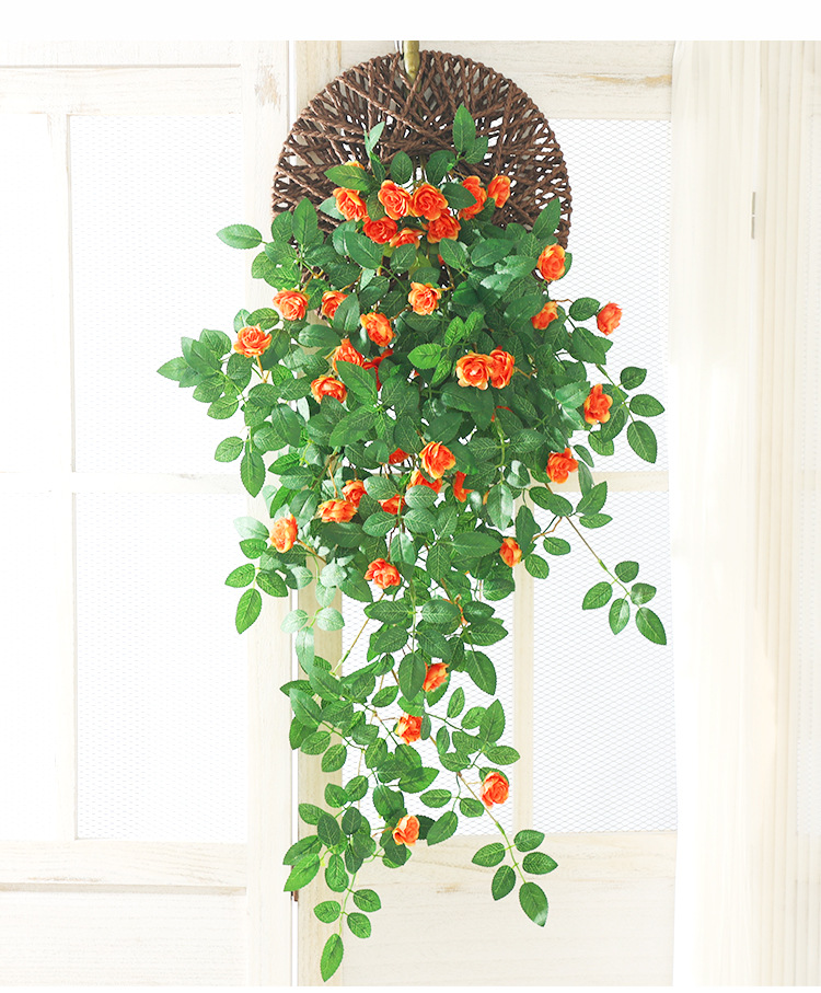 仿真蔷薇花墙面垂吊假花玫瑰藤蔓户外绿植塑料壁挂花装饰阳台植物详情2
