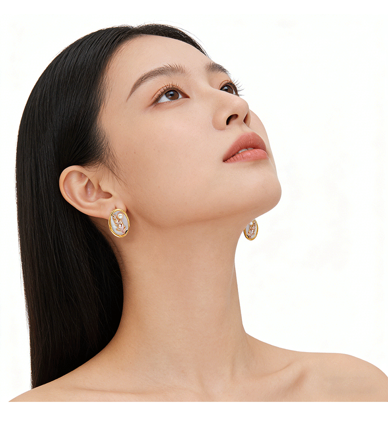 Hyacinth enamel pearlescent drop glaze oval Earrings, live-streaming bestsellers pearl earrings, French retro style oil painting wheat ear earrings pic 8