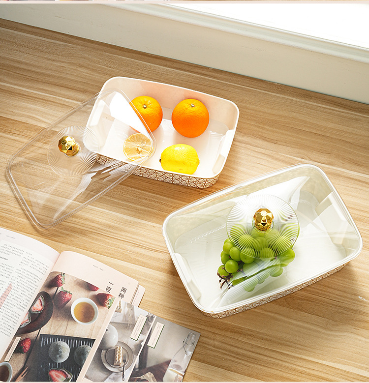 果盘轻奢复古家用客厅干果零食收纳盒塑料PET加厚防尘水果篮新款详情20
