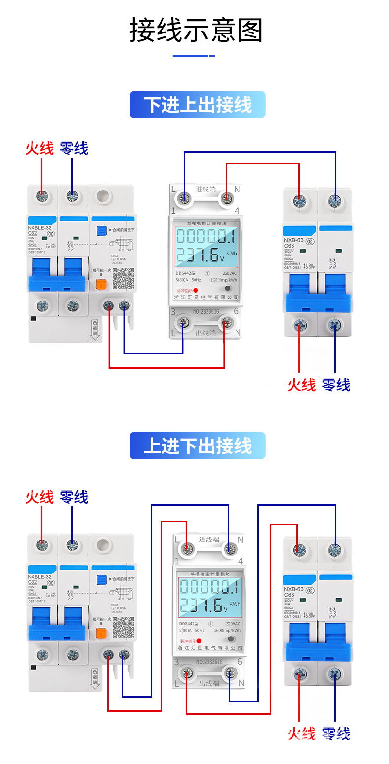 家用微型小型智能导轨式电表出租房高精度电度表单相220v电能表详情11