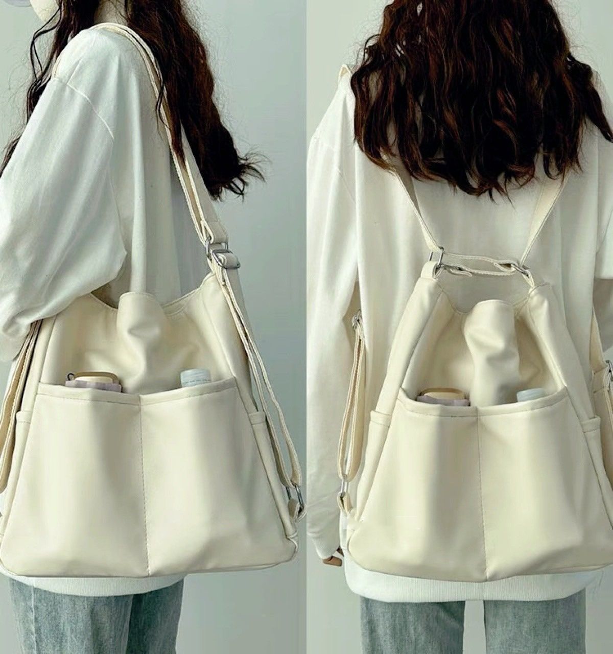 原创夏天软皮包包女大容量三用背包通勤托特包多功能背包斜跨书包详情26