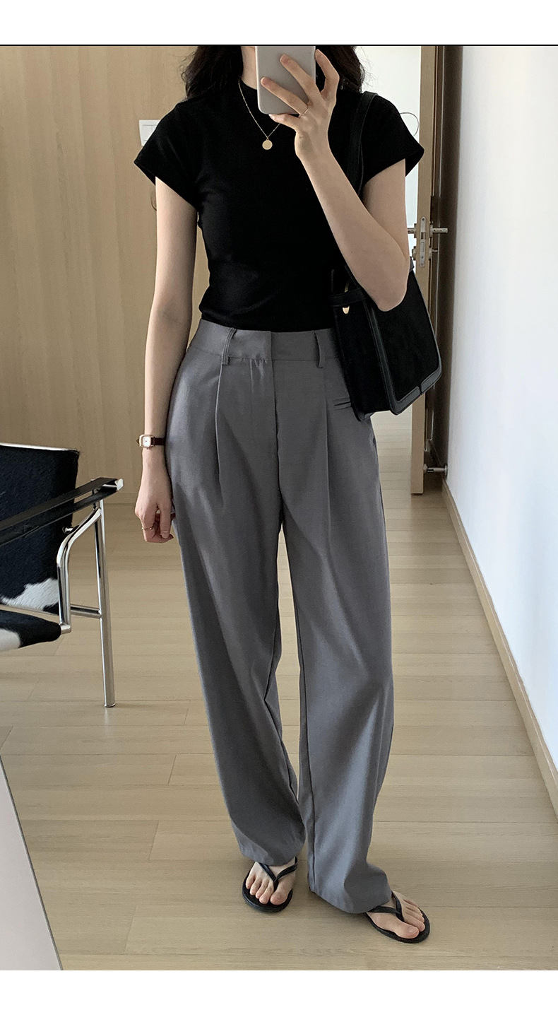 美式纯色正肩短袖t恤女2025ins潮牌辣妹圆领叠穿打底体恤修身显瘦详情36