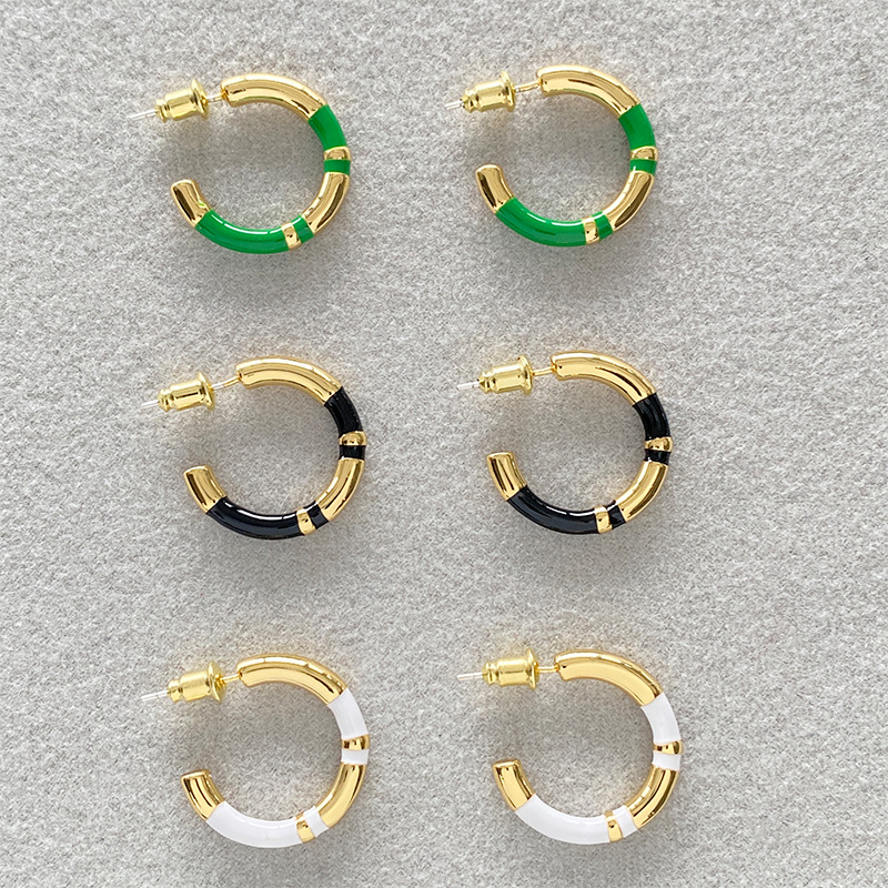 C形珐琅圈圈拼接耳环女法式轻奢小众设计感复古气质银针撞色耳圈详情31