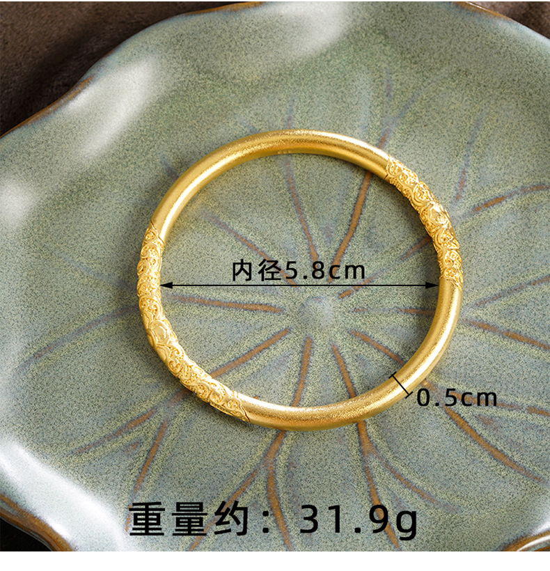 Vietnamese sand gold scroll grass pattern Bauhinia flower bracelet for ladies, long-lasting color, brass simulation ancient method inheritance bracelet jewelry pic 8