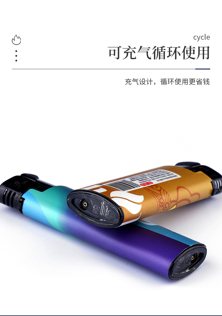 时尚金属外壳打火机可充气式打火机丁烷气体点火器家用图案可制作详情6