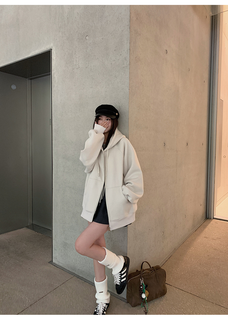 鸿衫重磅卫衣女高级感欧版卫衣开衫春秋宽松显瘦情侣连帽卫衣外套详情34