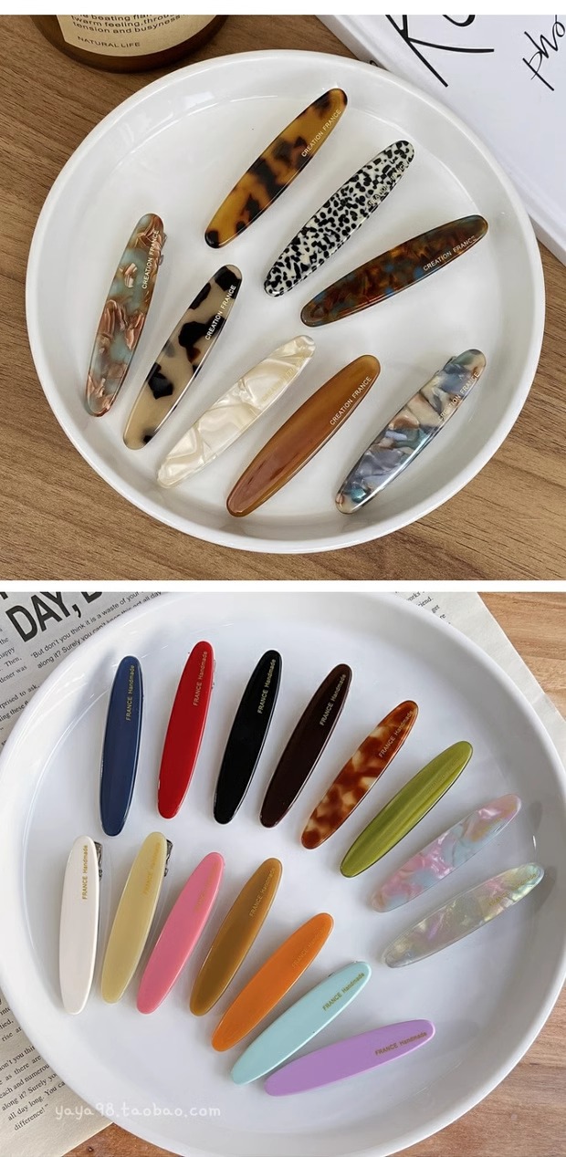 韩国前额碎发小号侧边一字夹法式简约鸭嘴夹顶夹水墨豹纹树脂发夹详情13