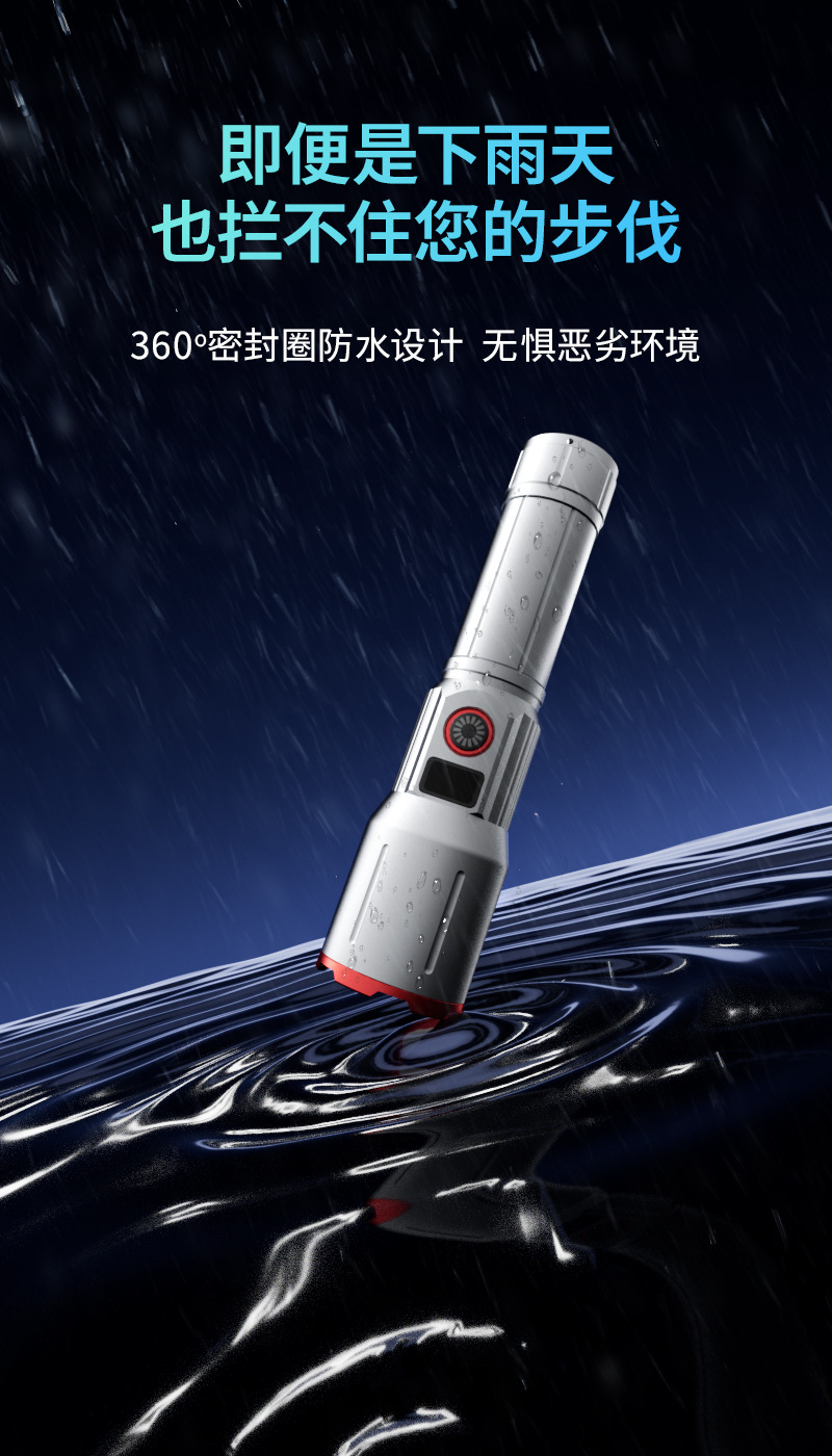 跨境2025新品强光远射手电筒白激光变焦数字电显户外工厂直供详情5
