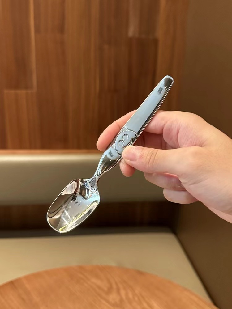 不锈钢卡通小熊勺儿童成人勺子叉子西餐具高颜值微笑熊宝宝吃面叉详情3