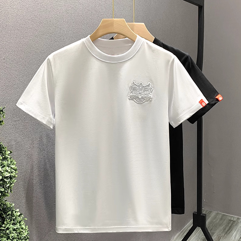 Chinese trend lion dance embroidery short-sleeved T-shirt for men, summer round-neck half-sleeved American retro loose casual top T-shirt pic 9