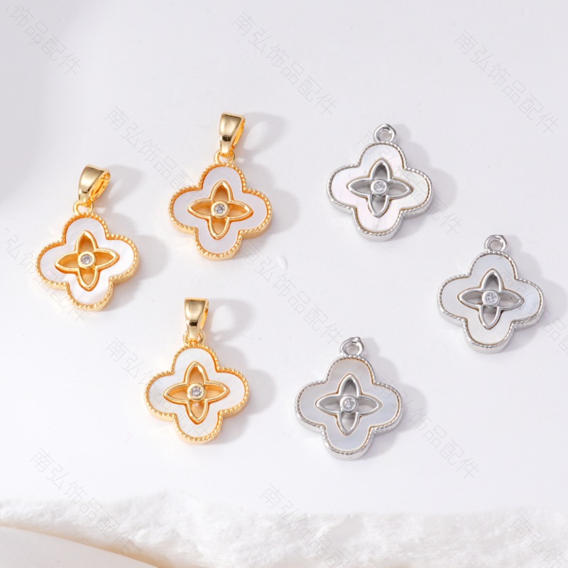 18k real gold color retention, zirconium-inlaid natural mother-of-pearl four-leaf clover pendant, diy handcrafted jewelry, bracelet, necklace accessory pic 8