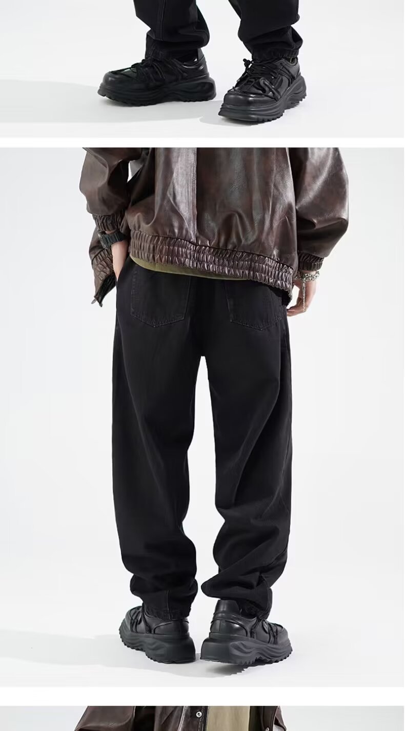 FUIV American-style jeans for men, washed and aged, high street straight, loose, trendy brand wide-leg long pants for men pic 9