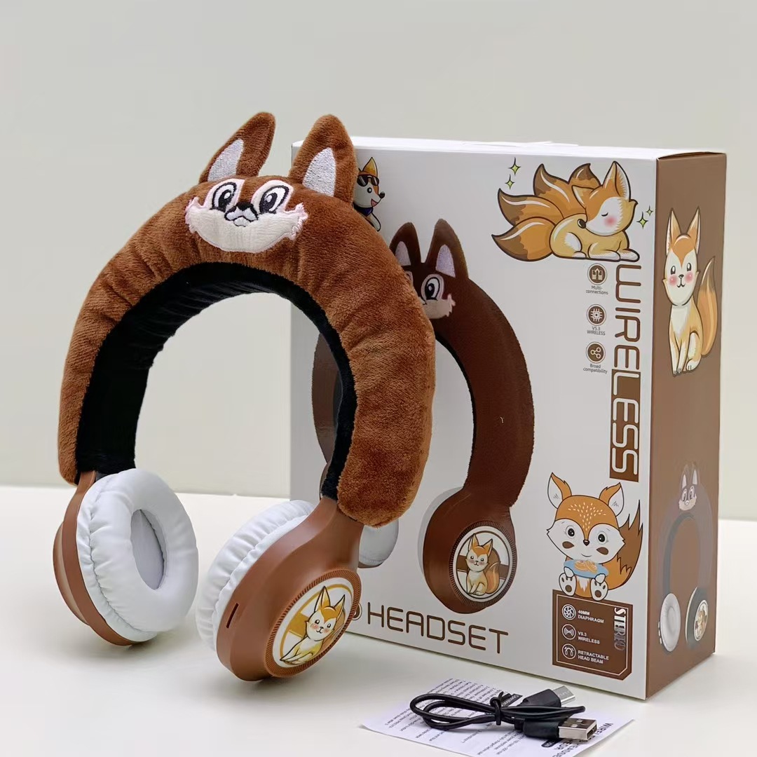WBK848新款创意卡通狐狸毛绒头戴蓝牙耳机礼品保暖无线儿童跨境外详情7