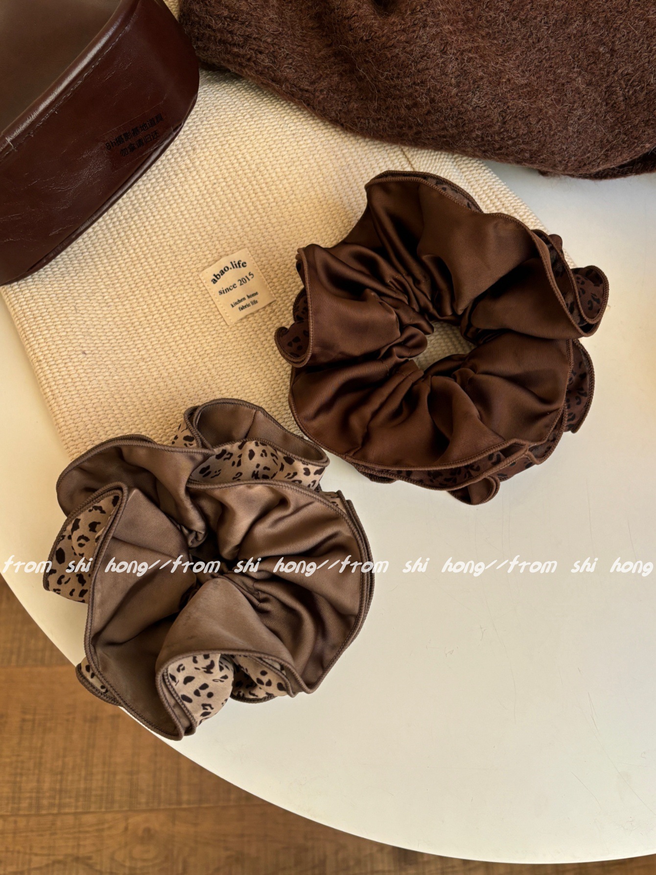 韩版四层锁边AB面双拼豹纹发圈气质百搭丸子头头花时尚发绳扎头绳详情14