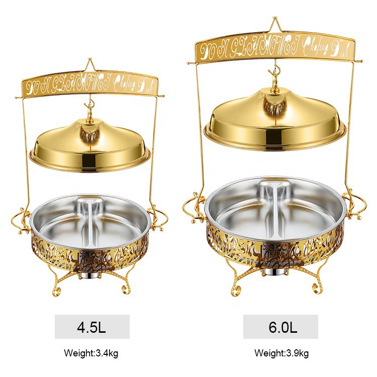 Middle East cross-border golden stainless steel gold-plated heating, disassembly and insulation furnace, commercial hotel, restaurant, buffet furnace, household pic 4