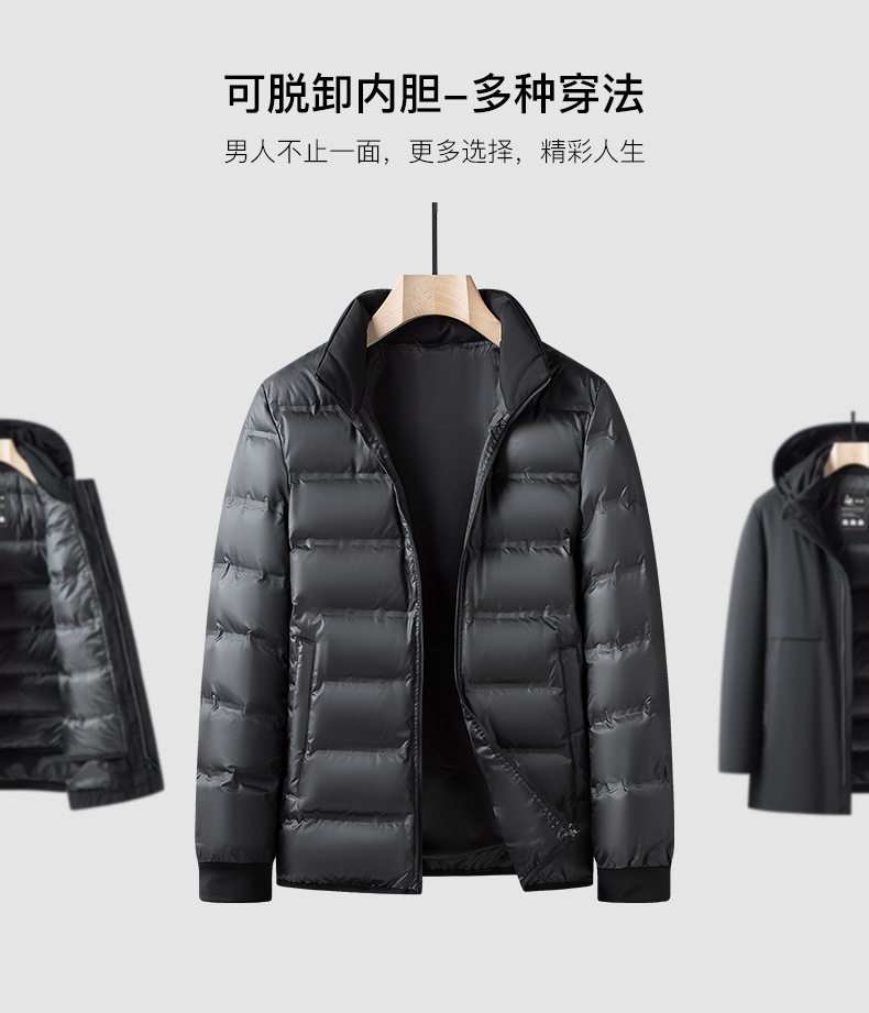 可脱卸内胆鹅绒服男士冬季保暖连帽商务休闲三合一羽绒服男Y2207详情2