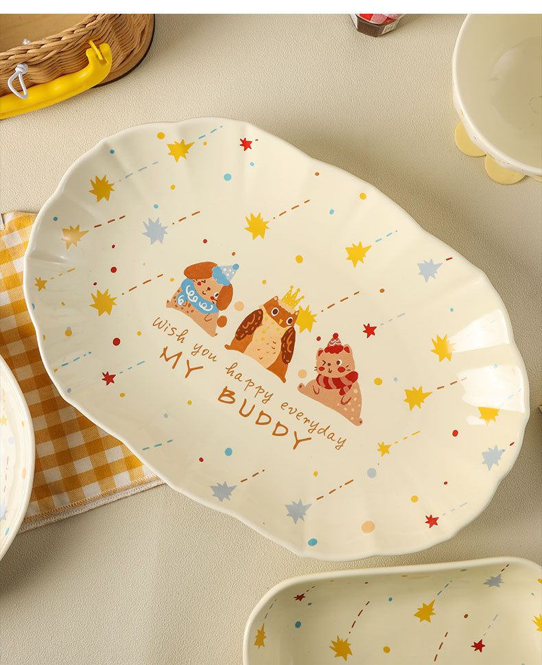 碗碟碗具套装家用可爱卡通陶瓷汤碗面碗沙拉碗盘子碗全套潮州餐具详情15