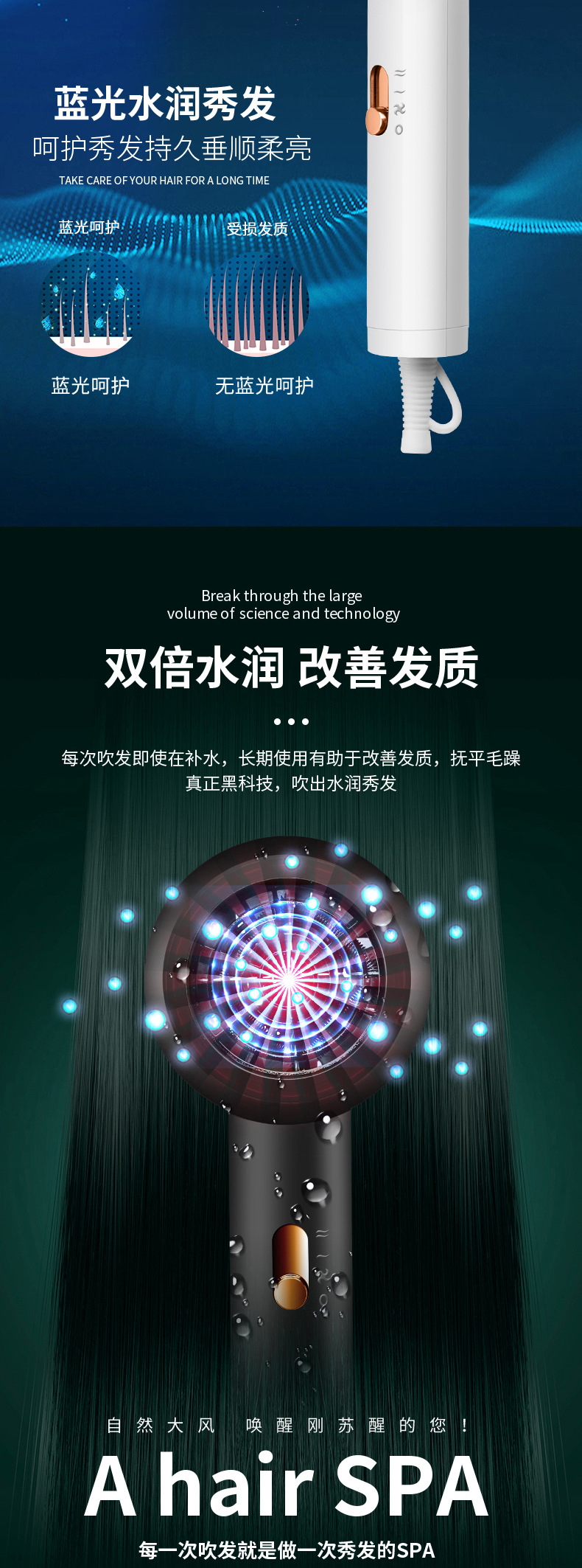 Cross-border new model hair dryer, household dormitory small power cold and hot hair dryer, blue light hair dryer manufacturer wholesale gift M142 pic 5