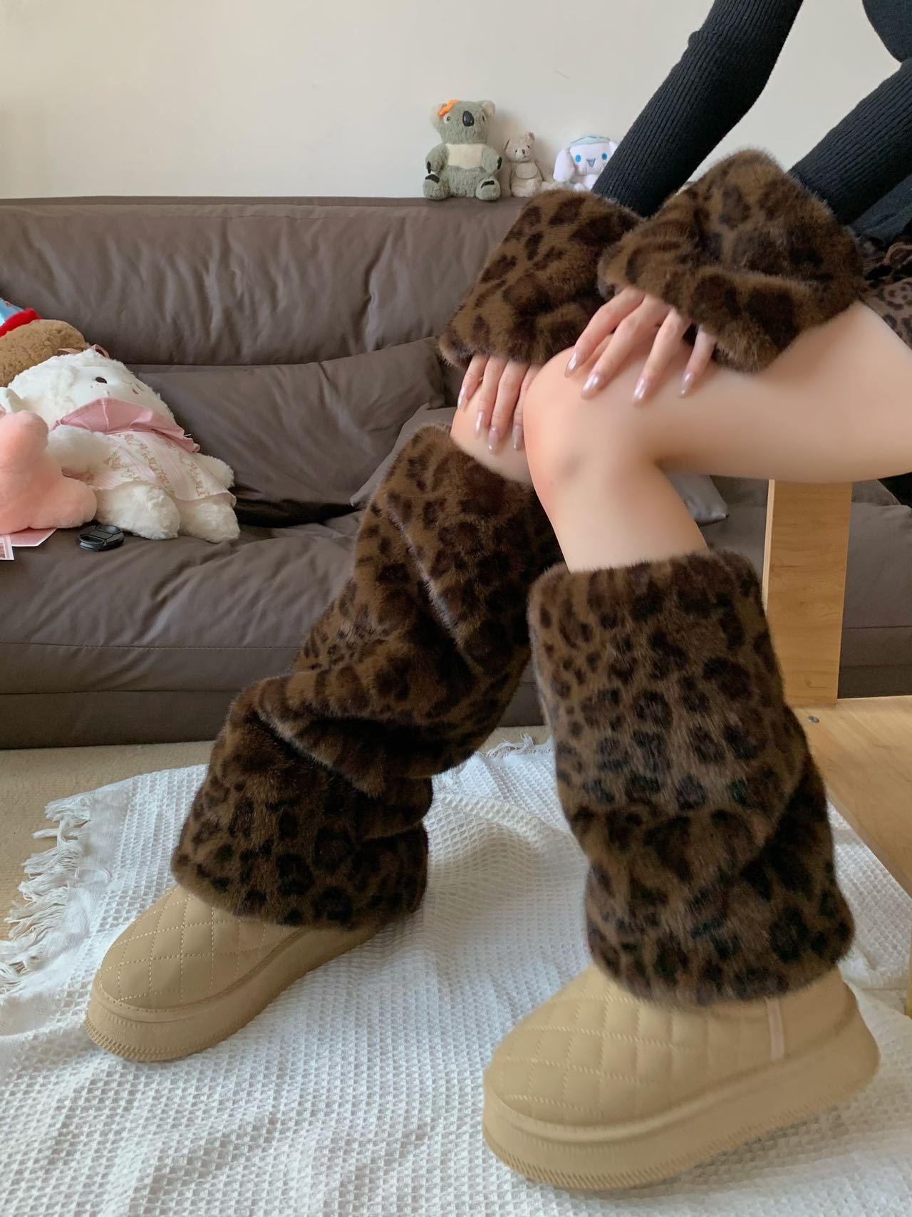 2025秋冬新毛毛袜套豹纹袜套女韩版加绒潮辣妹毛绒腿套保暖ins风详情5