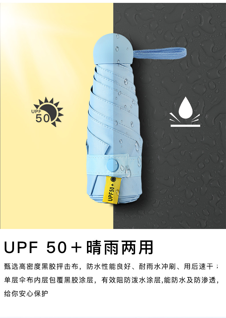 胶囊伞遮阳迷你口袋伞晴雨伞折叠伞高级感五折防紫外线防晒遮阳伞详情14