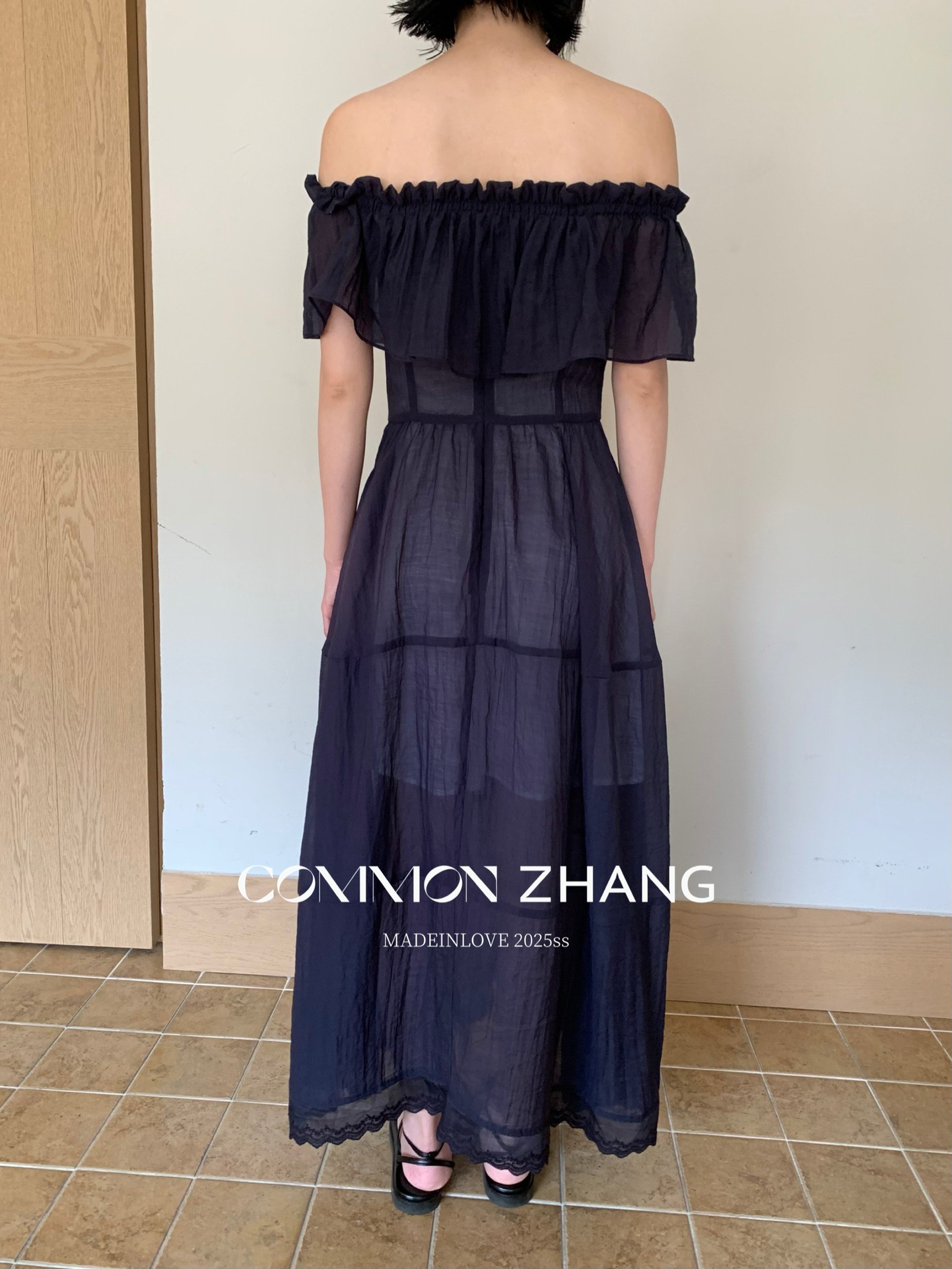 CZ ZHANG Summer French lace patchwork one-shoulder off-the-shoulder sexy slightly transparent texture dress for women B26857 pic 19