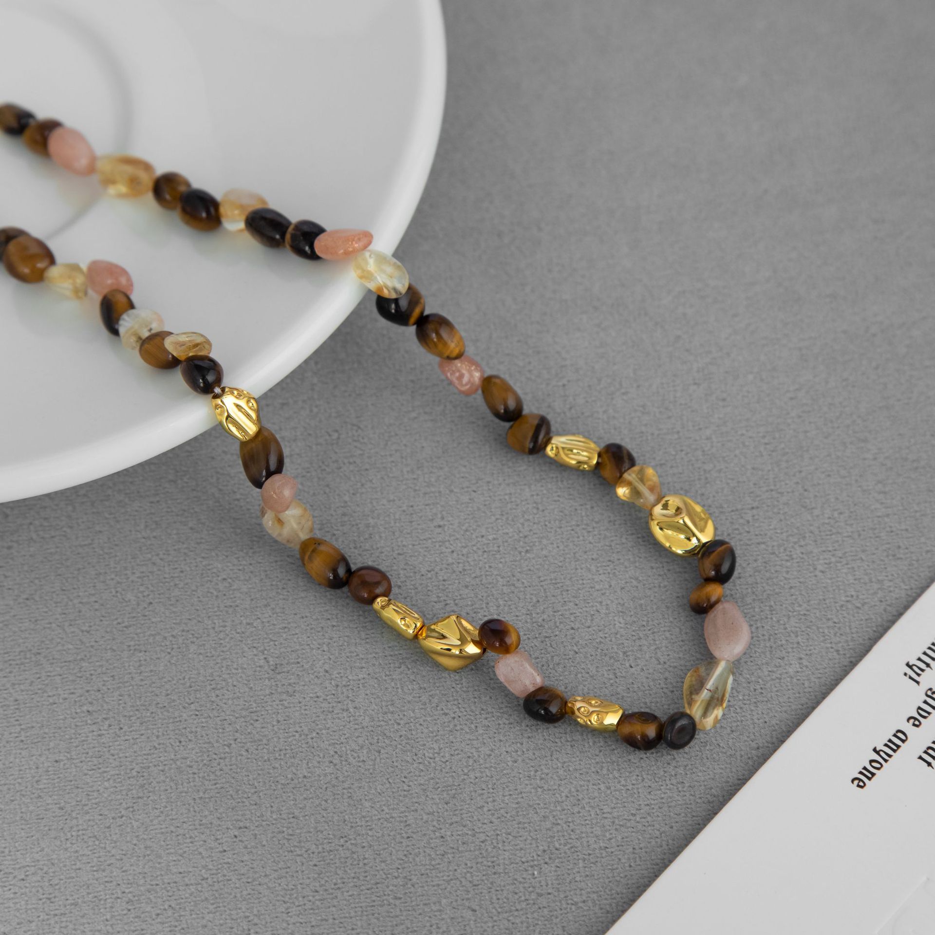 MONV*家虎眼石项链 新中式小众设计不规则天然黑玛瑙串珠锁骨链详情5