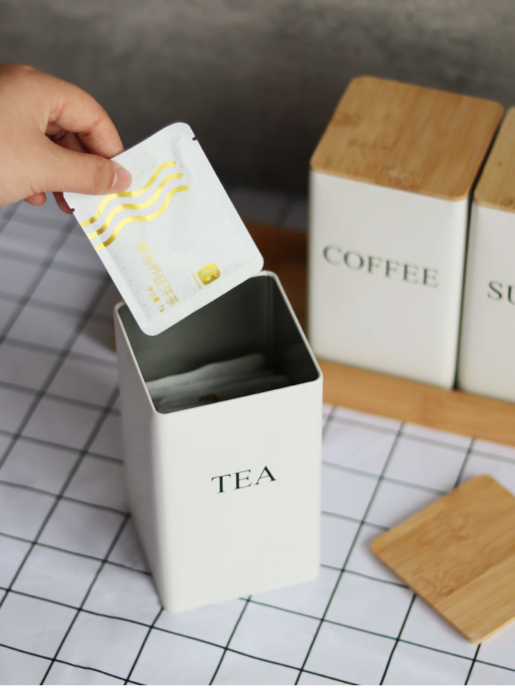 厨房用品竹盖方形铁盒coffeetea咖啡豆罐糖果茶叶包装现货茶叶罐详情15
