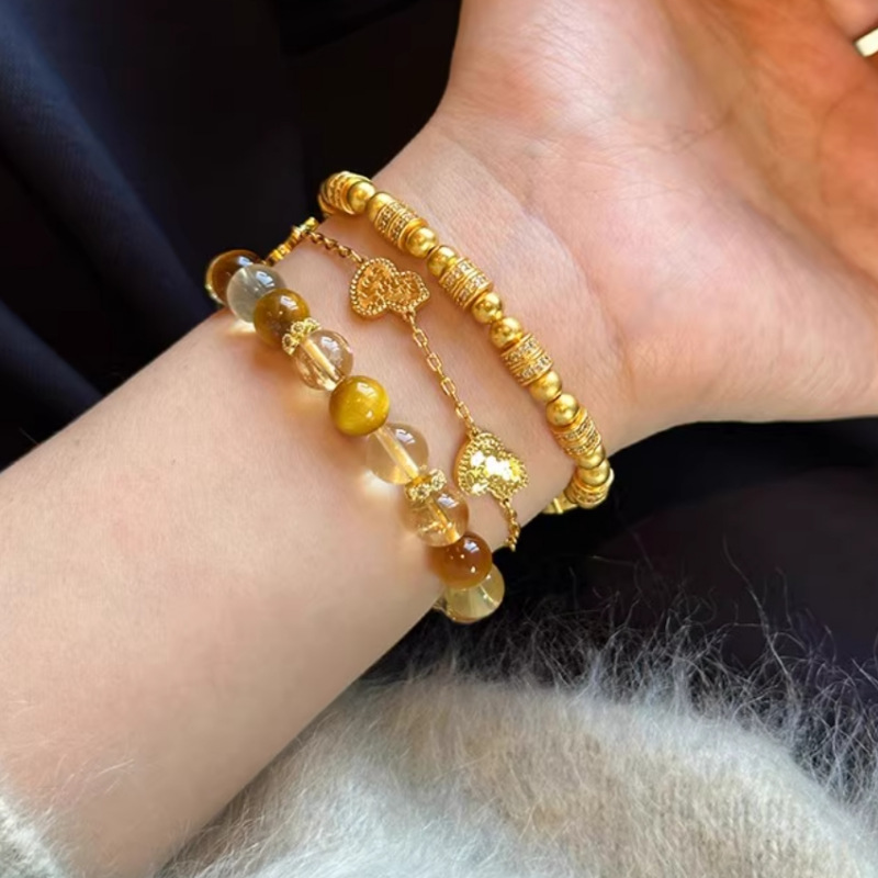 金发晶黄水晶手链黄虎眼石小众设计感黄镂空绣球手串闺蜜生日礼物详情11