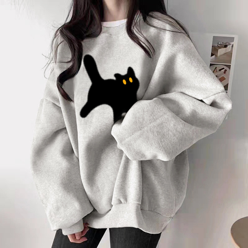 The white and gray round-neck hoodie for women in 2025 is a new bestseller in autumn. It is a casual, versatile, fashionable and stylish top with added fleece and thickening pic 14
