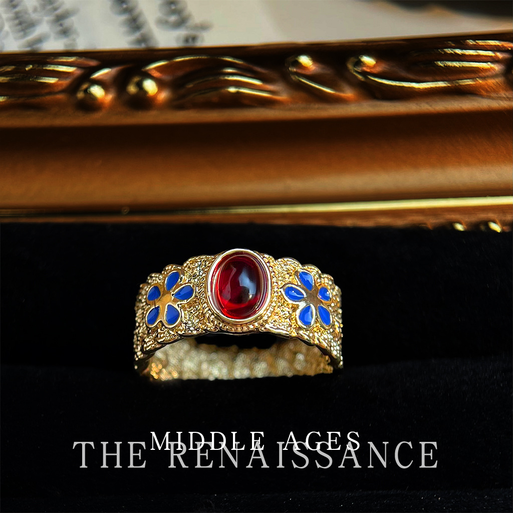 Court Night Banquet ~vintage Mid-style enamel drop glaze ring, retro artistic index finger ring, niche light luxury jewelry pic 15