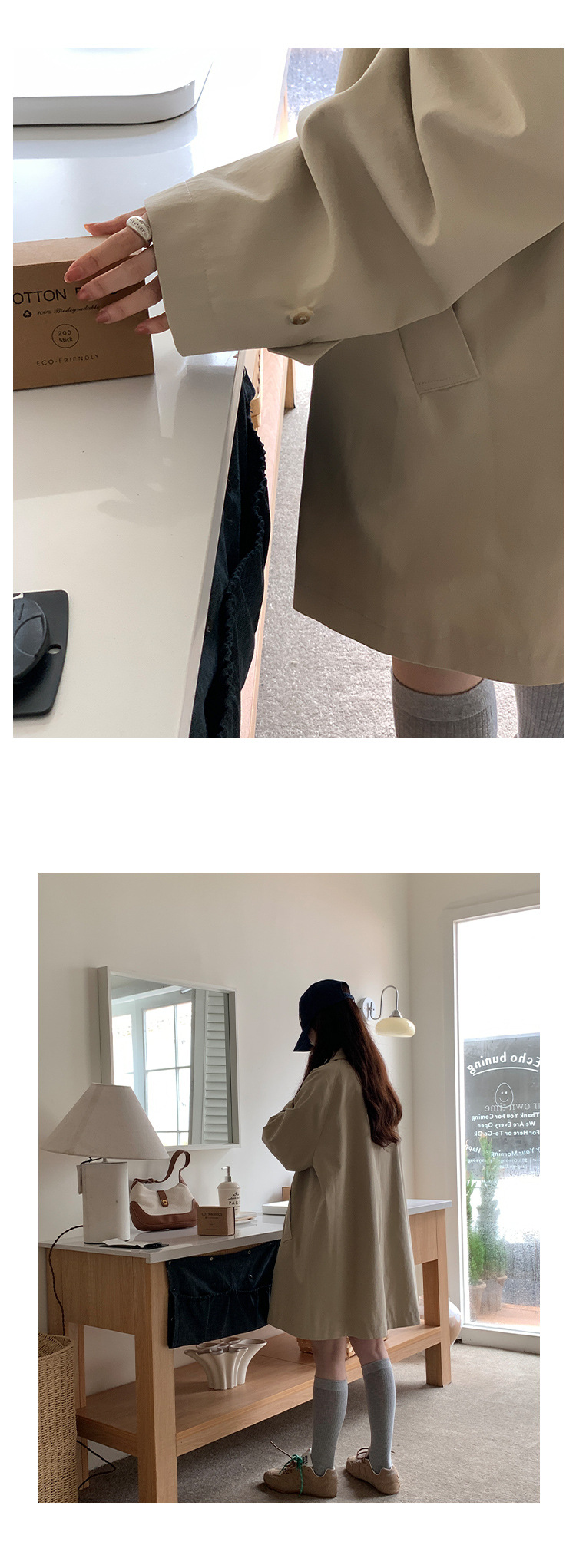 风衣外套女高级感2025春季新款韩版宽松休闲翻领卷边条纹长款大衣详情36