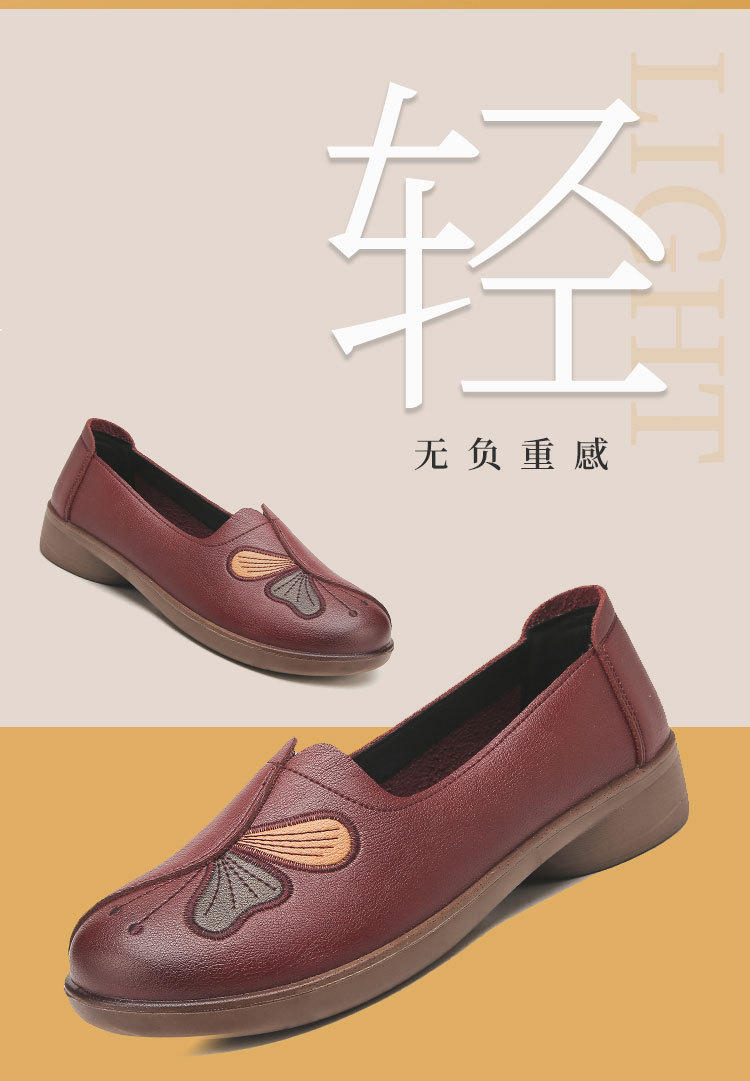 秋季新款妈妈鞋春秋款真皮中老年平底妈妈单鞋老人防滑软底皮鞋详情4