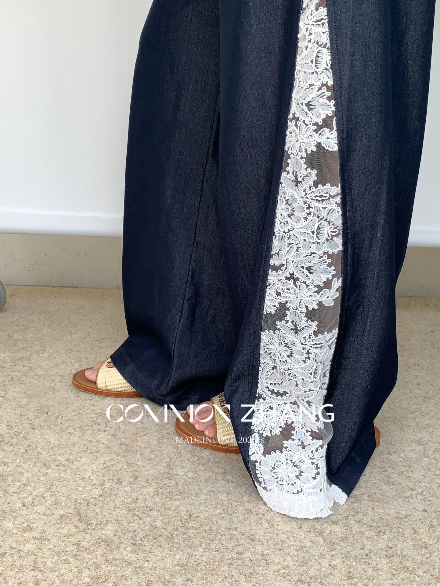 CZ ZHANG Summer French niche lace patchwork with cutout texture, low-waisted wide-leg drape casual pants B24032 pic 9