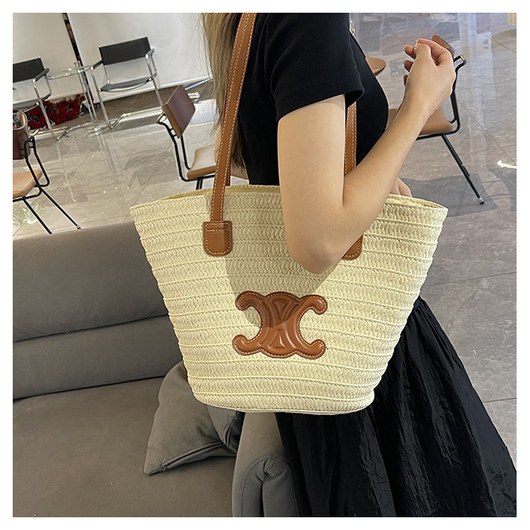 单肩草编包女士手提包大容量夏日旅游沙滩包手工编织菜篮子腋下包详情25