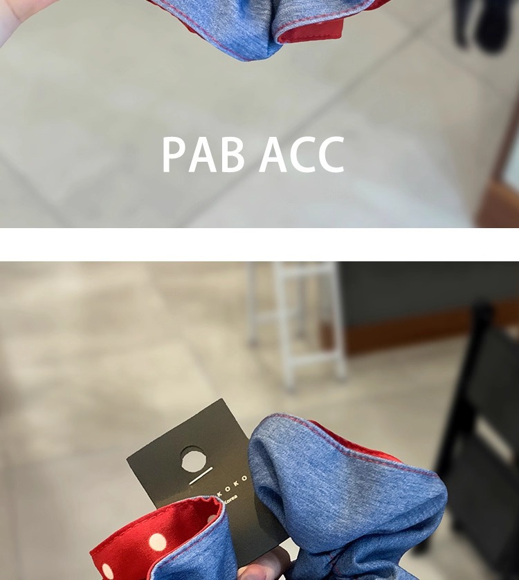 High-end AB side denim blue polka dot pleated fat intestine band double-layer hair binding three-dimensional durable leather band hair band purchased through a Korean agent pic 5