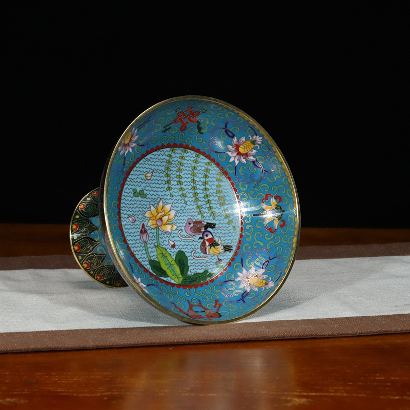 Premium Beijing Cloisonne craft gift and ornament, traditional copper body cloisonne enamel polished 8-inch antique tray pic 6
