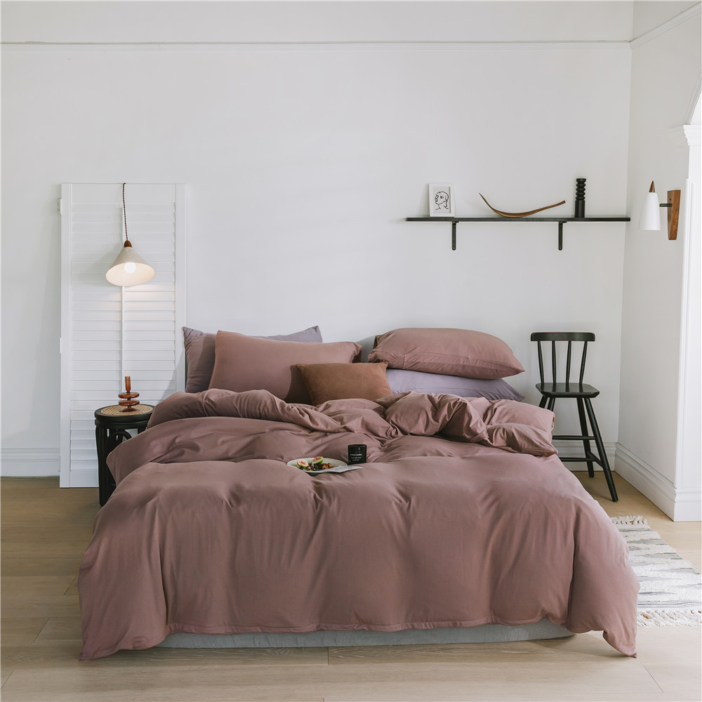 ins Japanese-style solid color all-cotton knitted cotton four-piece set, skin-friendly nude sleeping plain double-layer Indian cotton bed sheet pic 47