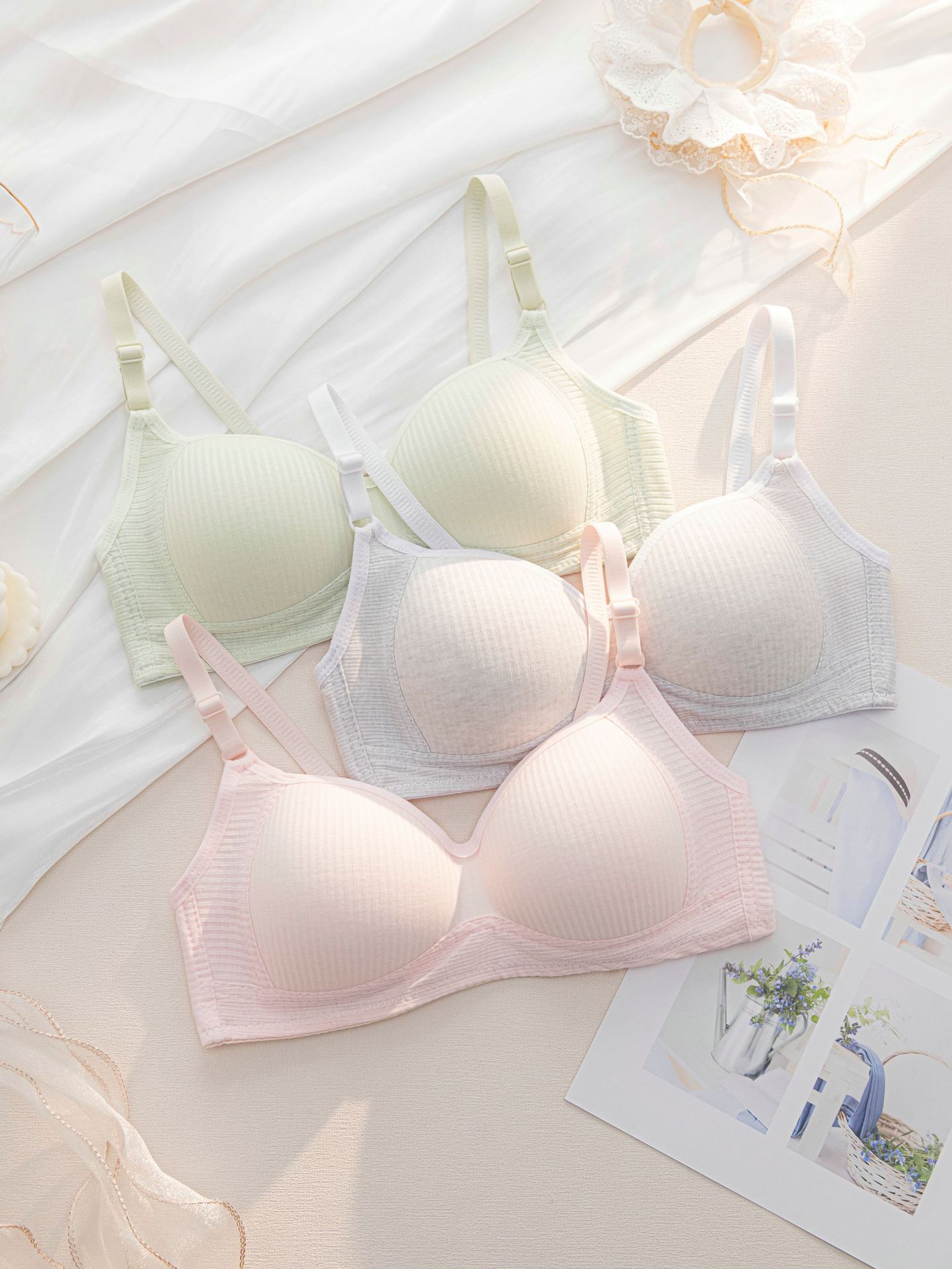 High school adjustable underwear, junior high school student no-wire small chest gathering bra, thin bra for student development girls pic 7