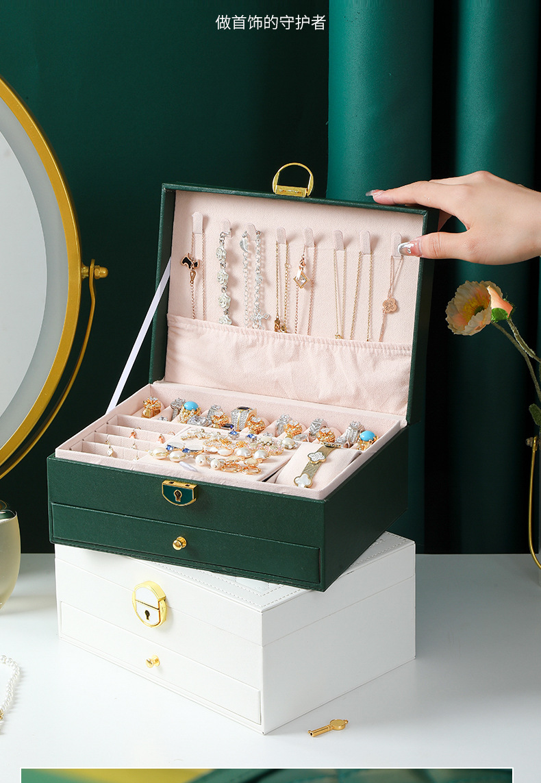 Chenyang Jewelry Box, diamond-shaped leather single and double layer retro storage stud necklace, ring bracelet and jewelry box pic 8