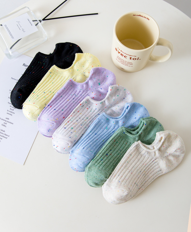 袜子女秋季纯棉双针短袜马卡龙硅胶不掉跟低帮浅口船袜女诸暨袜子详情1