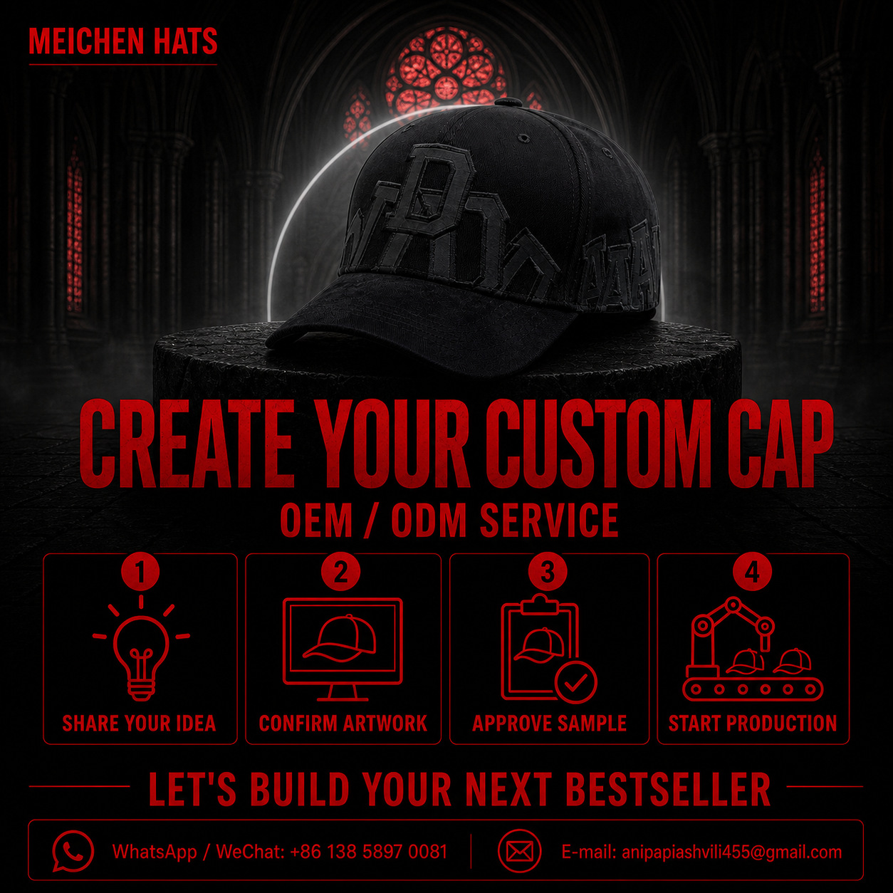 New trendy and versatile Gothic baseball caps, custom-made printed, embroidered and logo caps, cross-border export wholesale pic 5