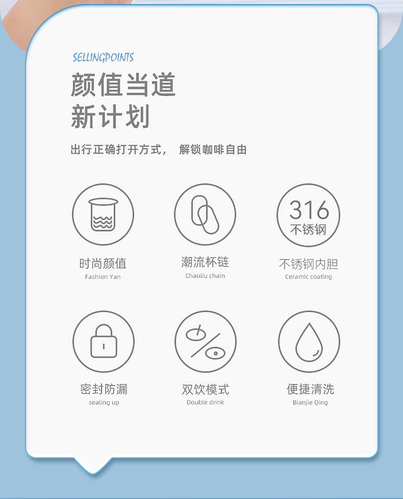 高颜值316不锈钢保温杯八角咖啡杯便携提绳户外广告礼品定制水杯详情3