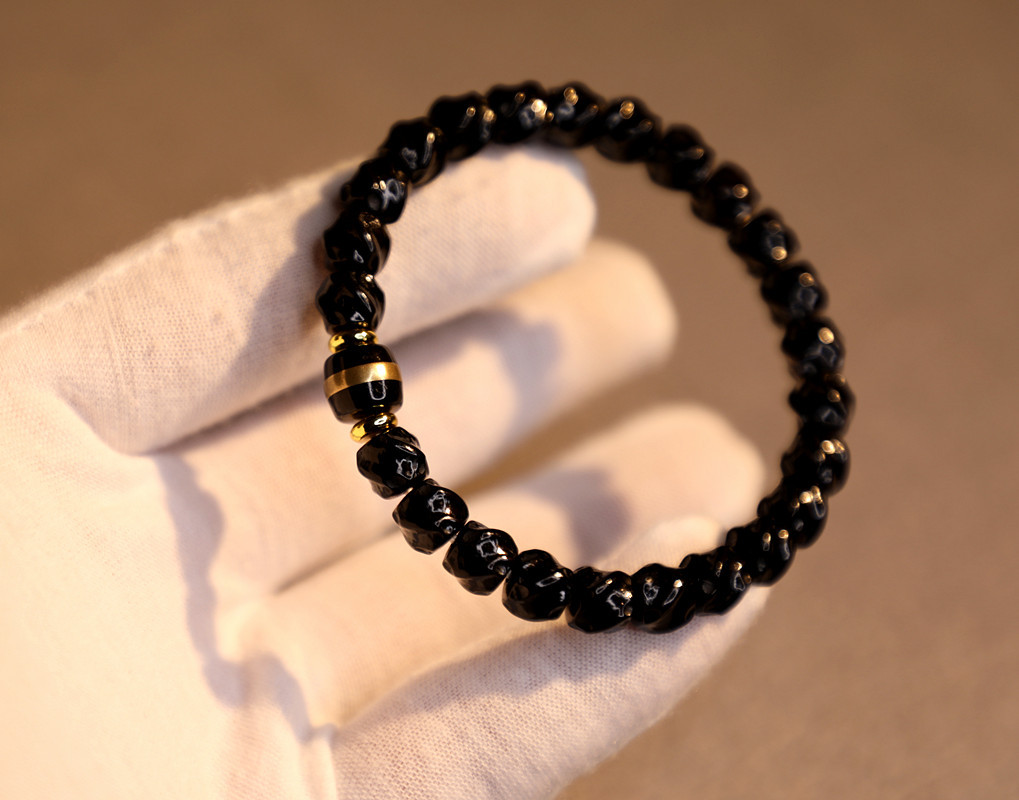 7*6mm premium Indonesian black gold coconut shell twisted bracelet, 108 handcrafted coconut shell bucket beads and Buddhist prayer beads pic 13
