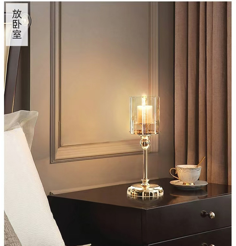 European-style ironwork glass candlesticks, light luxury Chinese and Western dining tables, wedding model room, home candlelight dinner, high appearance level ornaments pic 3