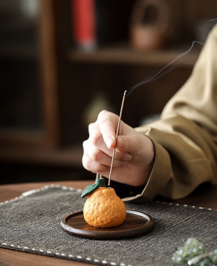 创意丑橘线香炉家用室内香插禅意茶室香托香插底座茶桌摆件香薰炉详情3