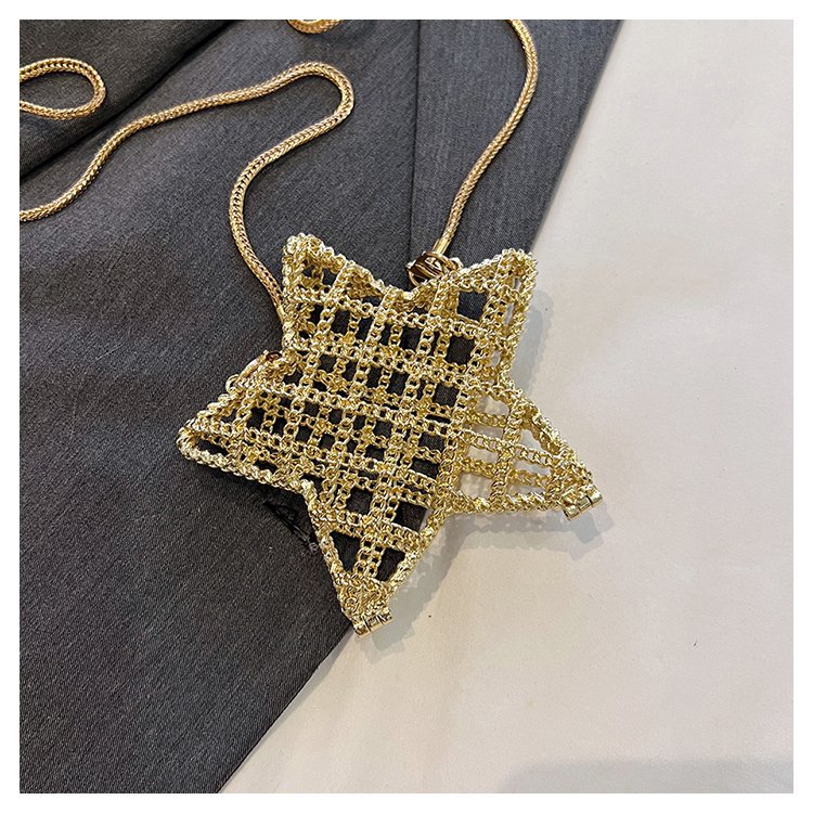 跨境2024夏新款小香风镂空金属星星包晚宴包单肩斜挎气质链条女包详情41