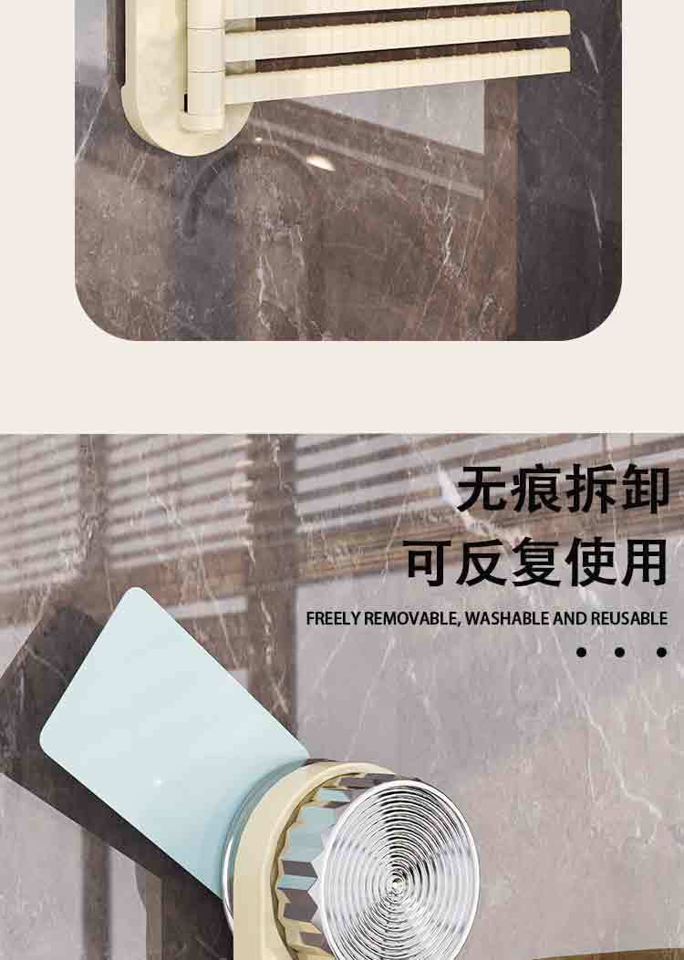 新品180°毛巾挂架吸盘式免打孔壁挂旋转置物架卫生间毛巾杆多杆详情10