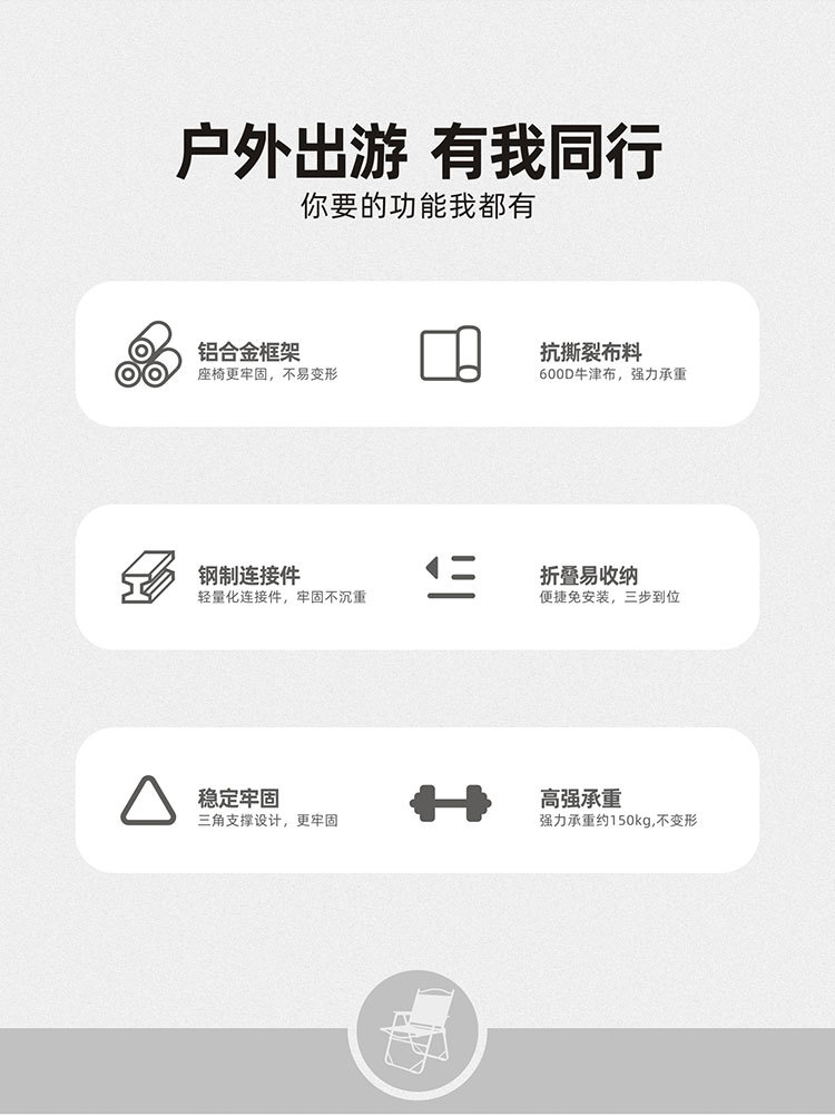 克米特椅露营椅户外折叠椅便携式野餐椅子摆摊蛋卷桌钓鱼椅凳套装详情2