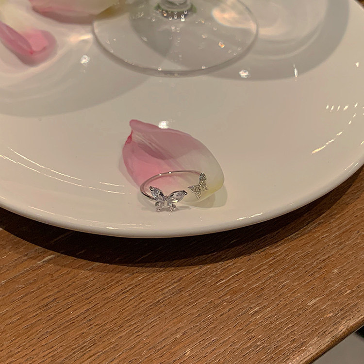 开口蝴蝶戒指饰品轻奢风双锆石蝴蝶戒指合金戒子女小众感详情11